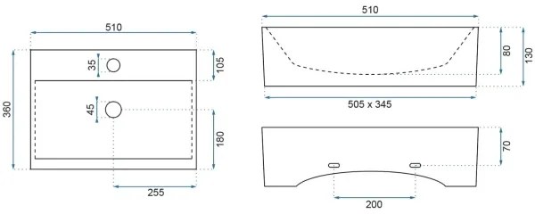 REA-U8701 - Lavabo da appoggio BONITA 36x51 cm ceramica/bianco lucido