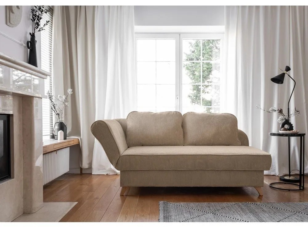 Chaise longue grigio tortora (con penisola a sinistra) con rivestimento in velluto a coste Chic Charlotte – Miuform