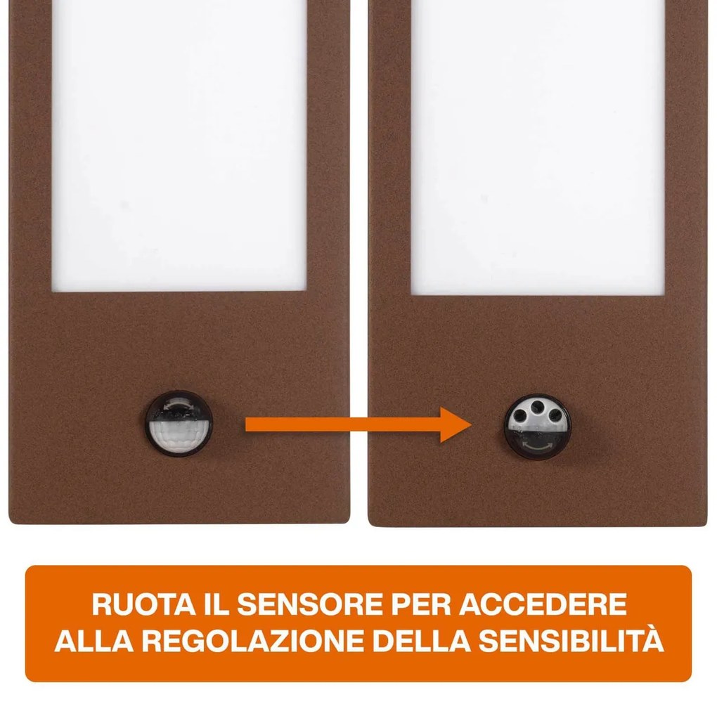 Applique Flute con Sensore Movimento E27 Mattone (Ruggine - Corten)