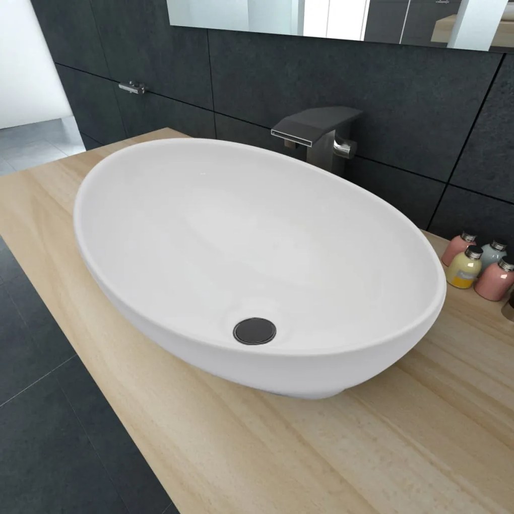 Lavello İn Ceramica Di Lusso Bianco Ovale 40 X 33 Cm /