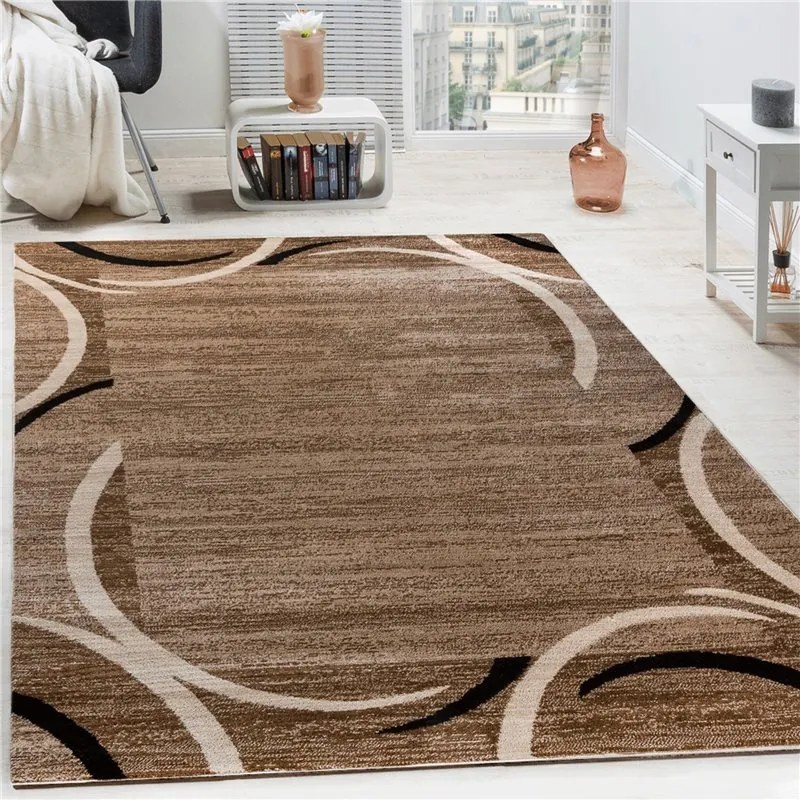 Tappeto di Design a Pelo Corto Forme Astratte Colori Assortiti  Colore Marrone, Dimensioni cm 200x280