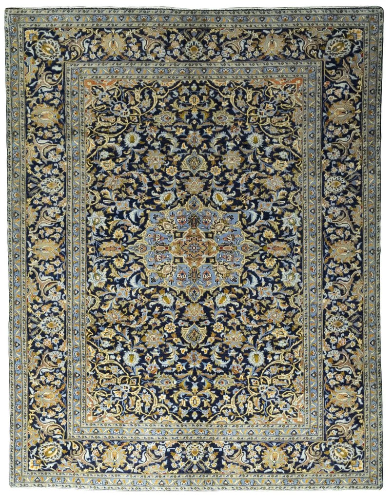 Kashan Tappeto 210 x 270 Blu (Iran) Annodato A Mano