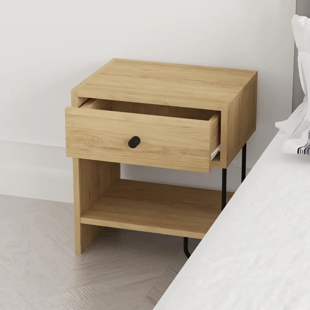 Comodino in rovere con ripiani in colore naturale Saturne - Marckeric