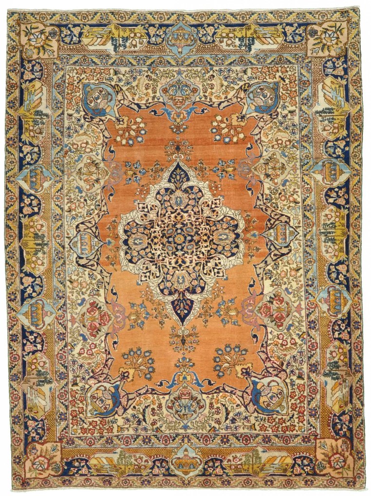 Tabriz Tappeto 190 x 140 Giallo (Iran) Annodato A Mano
