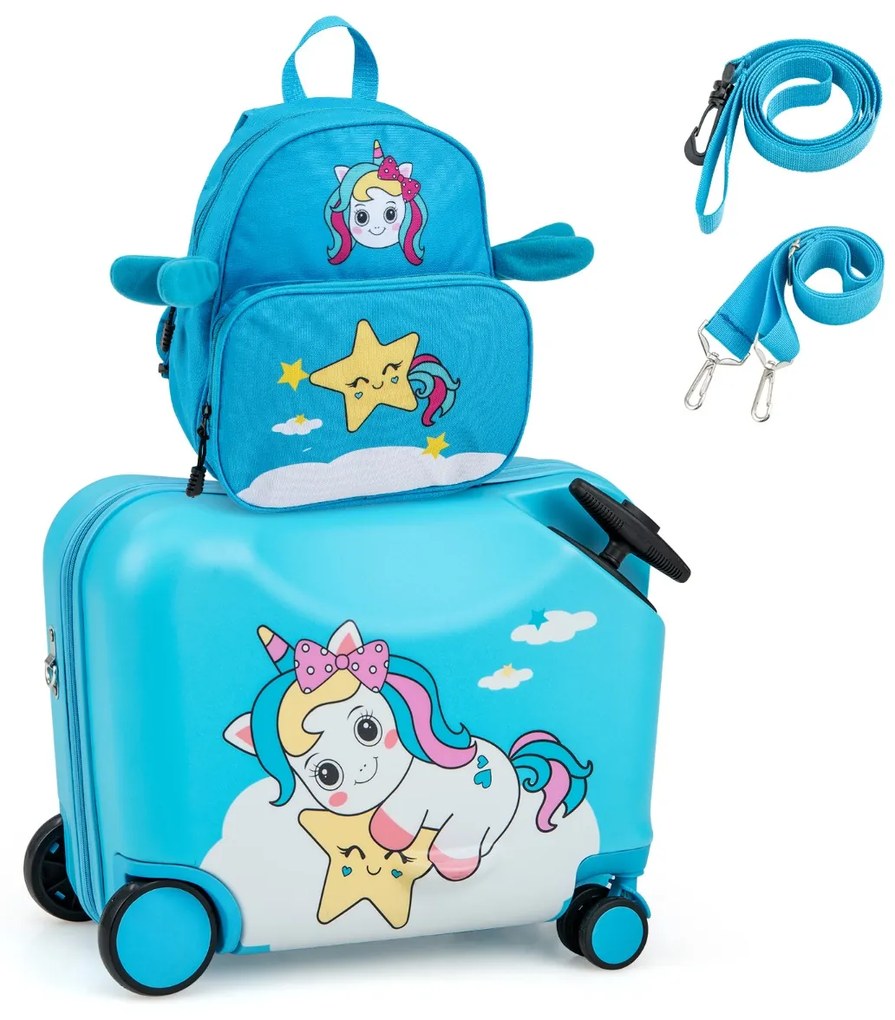 Costway Set di valigie per bambini da 2 pezzi, Valigia con zaino duro e impermeabile con ruote 47x26,5x36,5cm 5 Colori