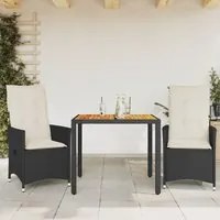 Set da Bistr 3 pz con Cuscini Nero Polyrattan e Legno Acacia 3276679