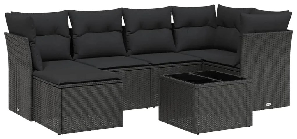 Set divani da giardino con cuscini 7pz nero polyrattan