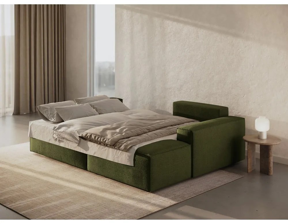 Divano letto angolare verde scuro in tessuto bouclé (angolo destro) Jodie - Micadoni Home
