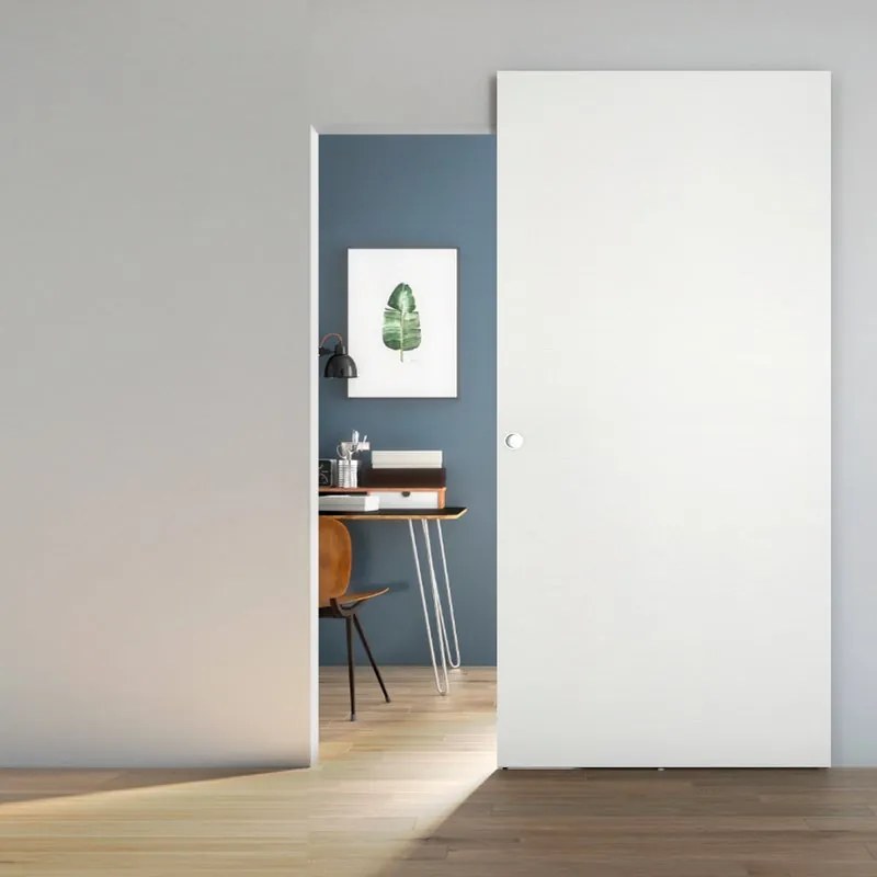 Porta scorrevole Space Matrix Tonda in legno bianco, L 101 x H 230 cm, con binario Invisibile Sinistra