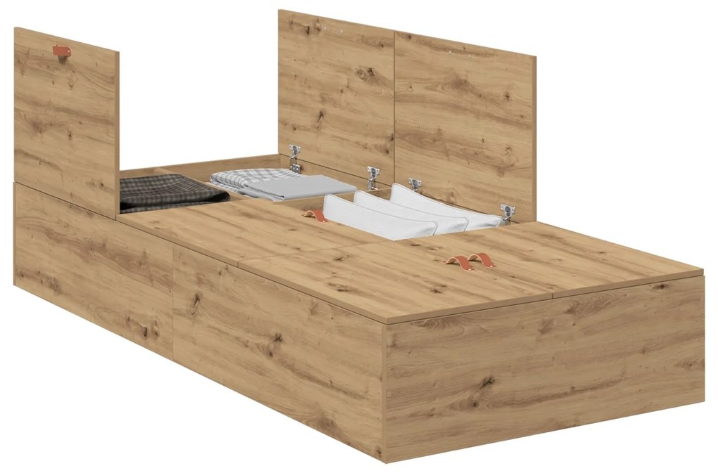 Struttura letto con contenitore in rovere artisan 90x200 cm