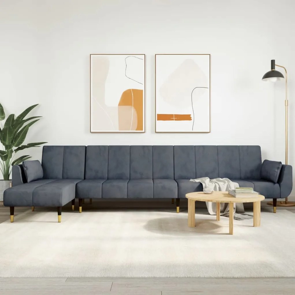Divano Letto A L Grigio Scuro 275x140x70 Cm İn Velluto /