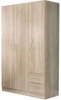 Armadio con 3 ante 2 cassetti in Truciolare cm 120x52x190 - JOEY Colore: Quercia Chiaro