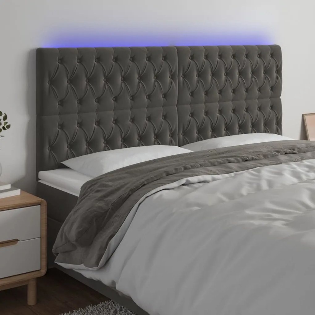 Testiera A Led Grigioscuro 200x7x118/128cm İn Velluto /