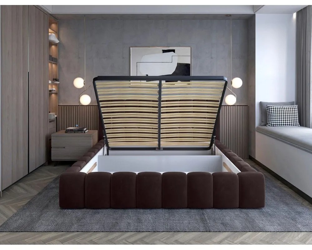 Letto matrimoniale imbottito marrone scuro con contenitore con rete inclusa 180x200 cm Lamica – ELTAP