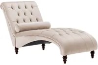 Chaise longue in velluto beige Chesterfield abbottonato moderno soggiorno Chaise gambe in legno