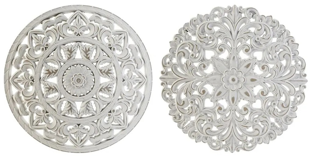 Decorazione da Parete DKD Home Decor Bianco Mandala Legno MDF (2 Unità) (30 x 2 x 30 cm)