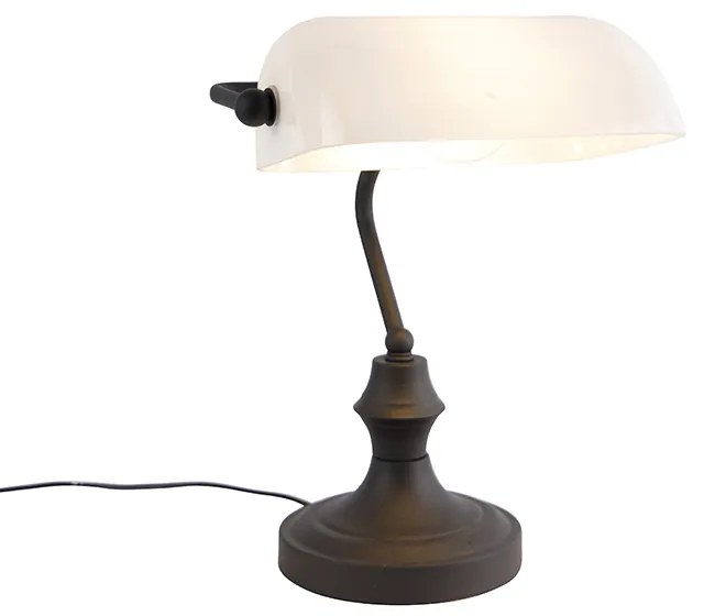 Lampada da notaio classica nera con vetro opalino - Banker