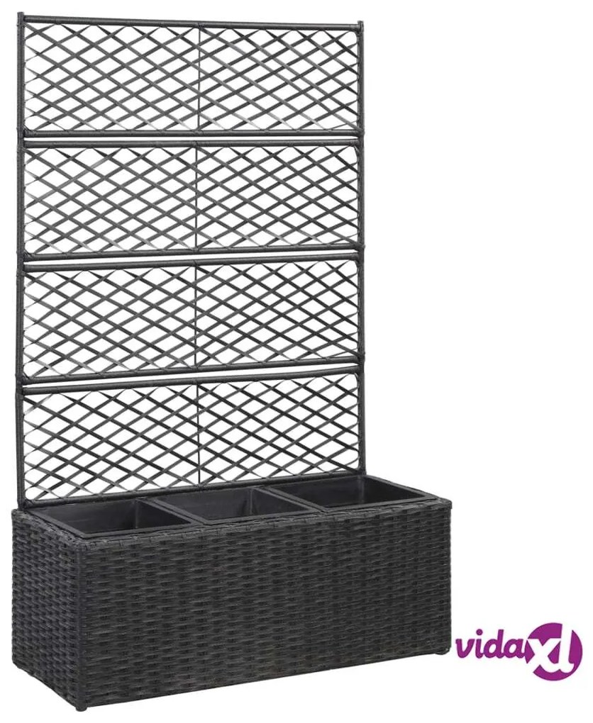 vidaXL Letto Rialzato a Traliccio 3 Vasi 83x30x130 cm Polyrattan Nero