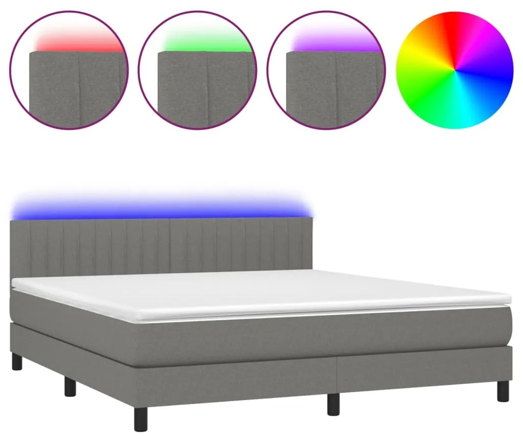 Letto a molle materasso e led grigio scuro 160x200cm in tessuto