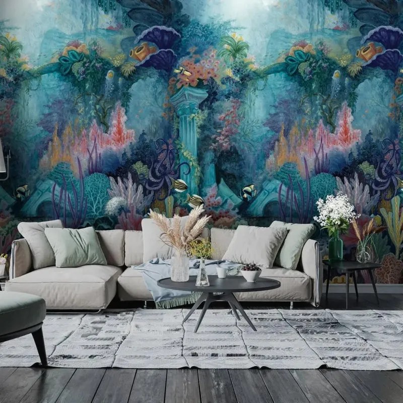 Fotomurale HOLDEN DECOR Abisso marino, blu, azzurro, verde, rosa 210X280 cm