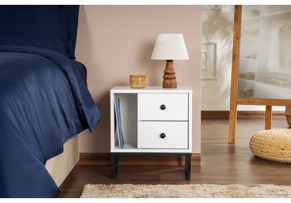 Comodino GLIMMER 50x45,2 cm bianco/nero