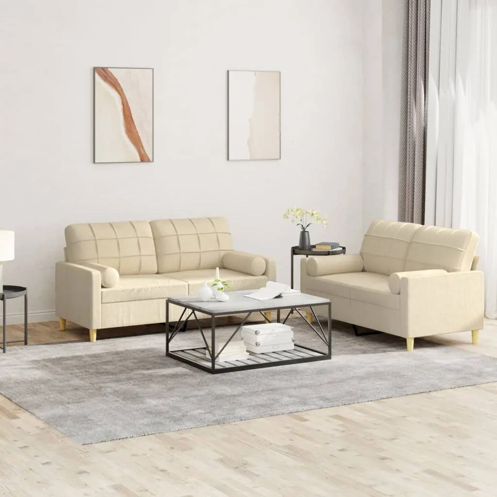 Set Divani 2 Pz Con Cuscini Crema İn Tessuto /