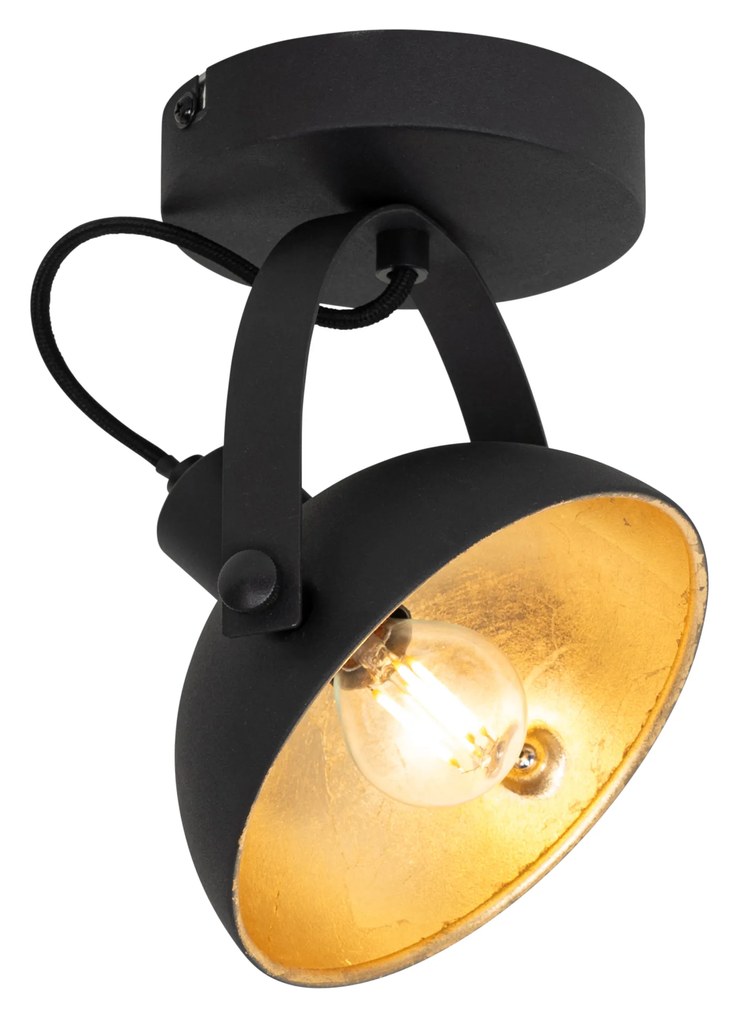 Lampada da soffitto industriale nera con oro regolabile 15 cm - Magnax