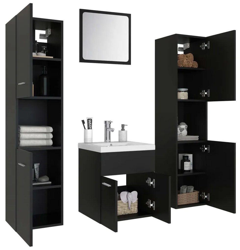 Set mobili da bagno nero in truciolato