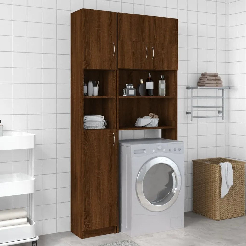 Armadietto Bagno Rovere Marrone 32x25,5x190cm Legno Multistrato /