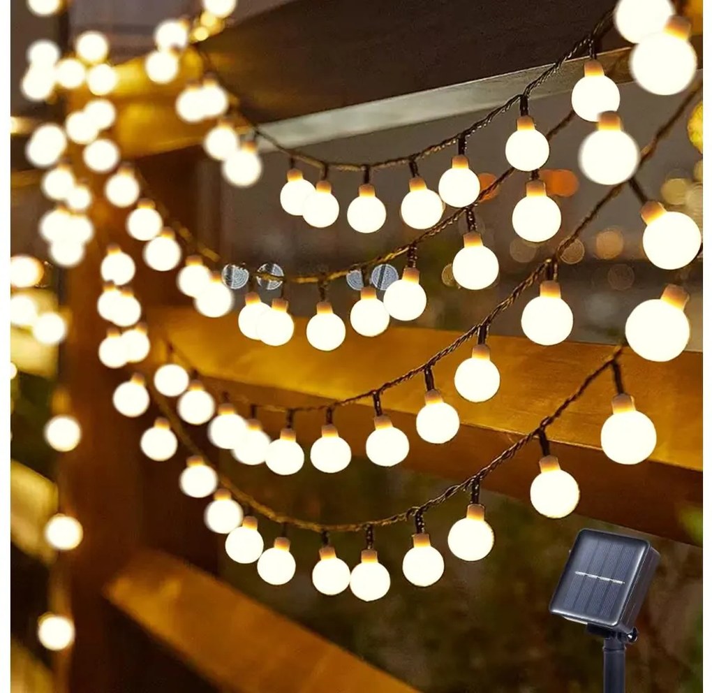 Brilagi - Catena luminosa solare decorativa a LED BUBBLE 200 LED / 8 modalità, 20 m, IP65, bianco caldo