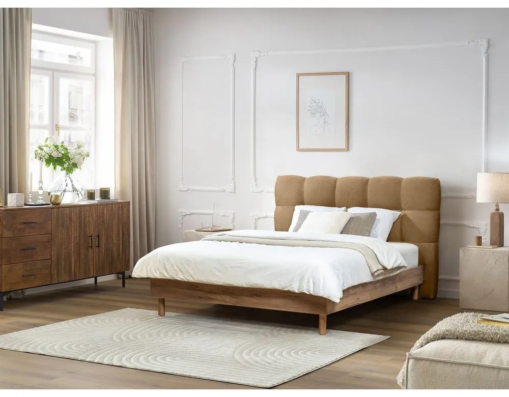 Letto matrimoniale imbottito beige rete inclusa 160x200 cm Kumo - Bobochic Paris