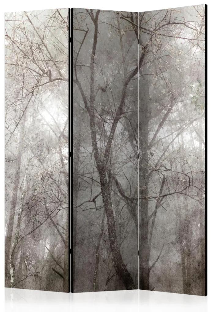 Paravento Cima del bosco (3 pezzi) - paesaggio con vista su alberi grigi