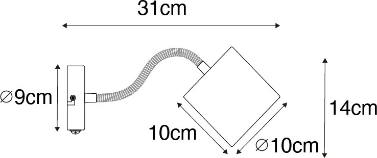 Applique nera con paralume nero, interruttore e braccio flessibile - Merwe