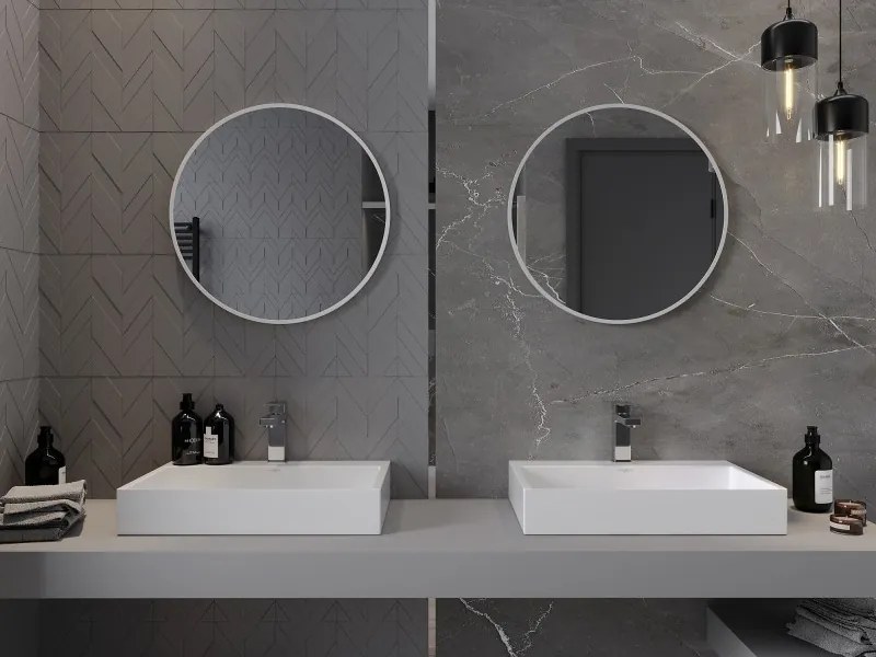 Mexen Loft specchio da bagno rotondo 60 cm, cornice bianca - 9850-060-060-000-20