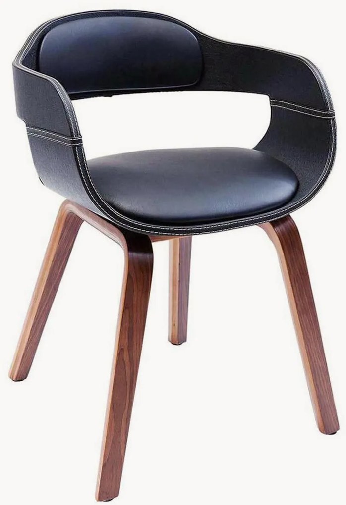 Sedia da pranzo in similpelle con braccioli e gambe in legno Costa