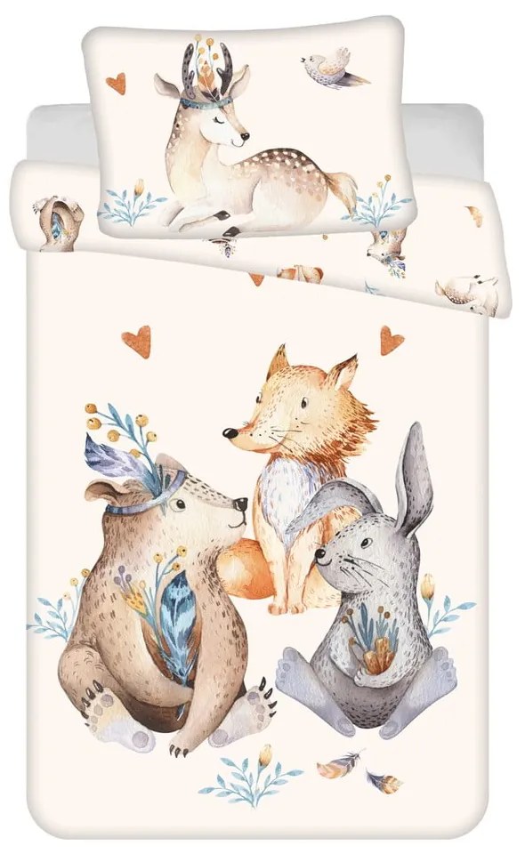 Set copripiumino e federa da bambini beige in cotone per culla 100x135 cm Animals "Woodland" – Jerry Fabrics