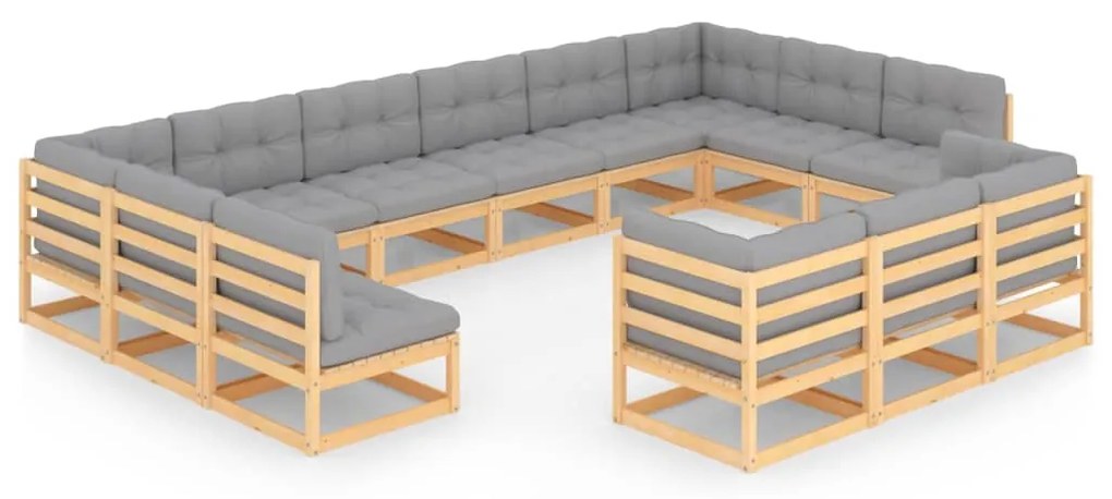 Set divani da giardino 13 pz con cuscini legno massello di pino