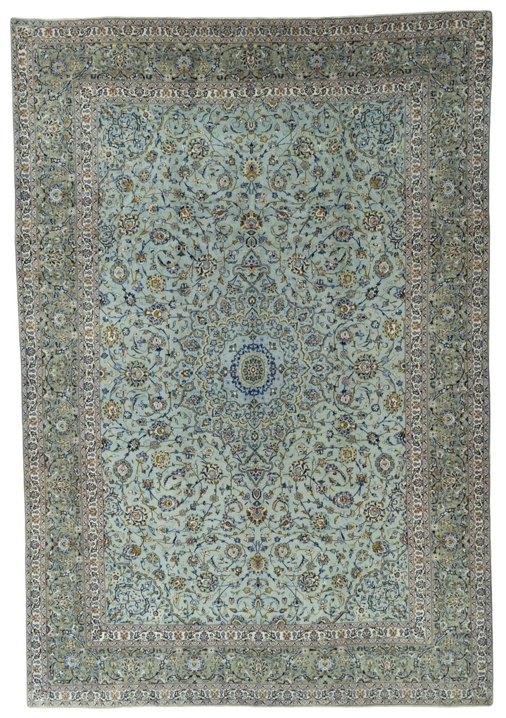 Kashan Tappeto 300 x 440 Verde (Iran) Annodato A Mano
