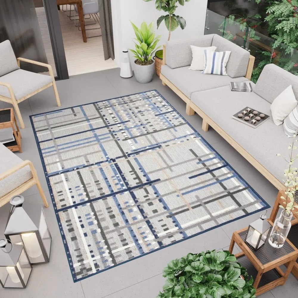 Tappeto Terrazza grigio con motivo blu Larghezza: 120 cm | Lunghezza: 170 cm