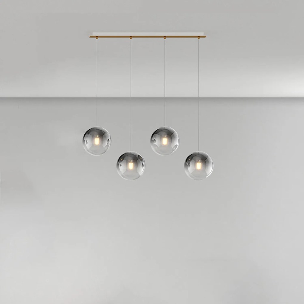 Lampadario Moderno Big Eclipse Metallo Ottone Satinato Vetro Fumè 4 Luci E27