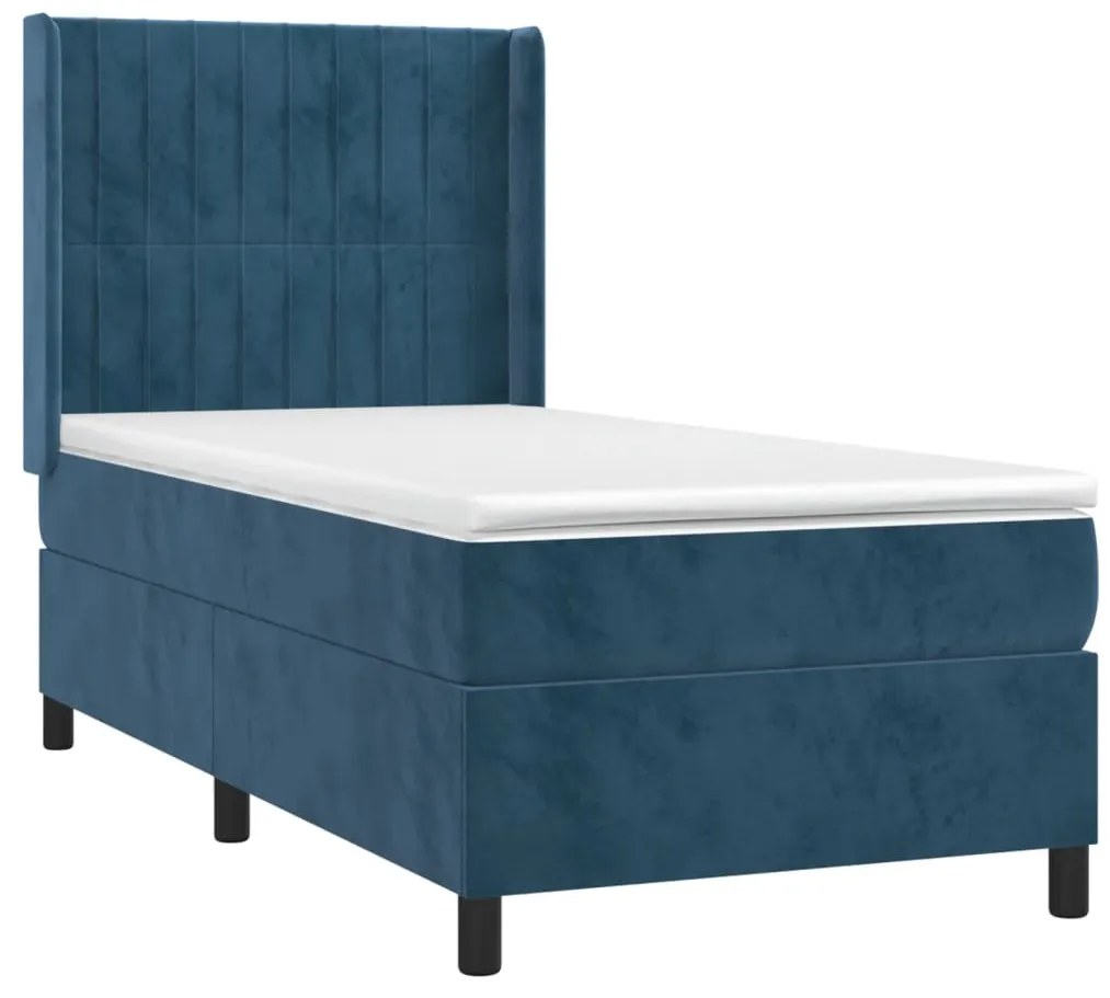 Letto a molle con materasso e led blu scuro 90x190cm in velluto