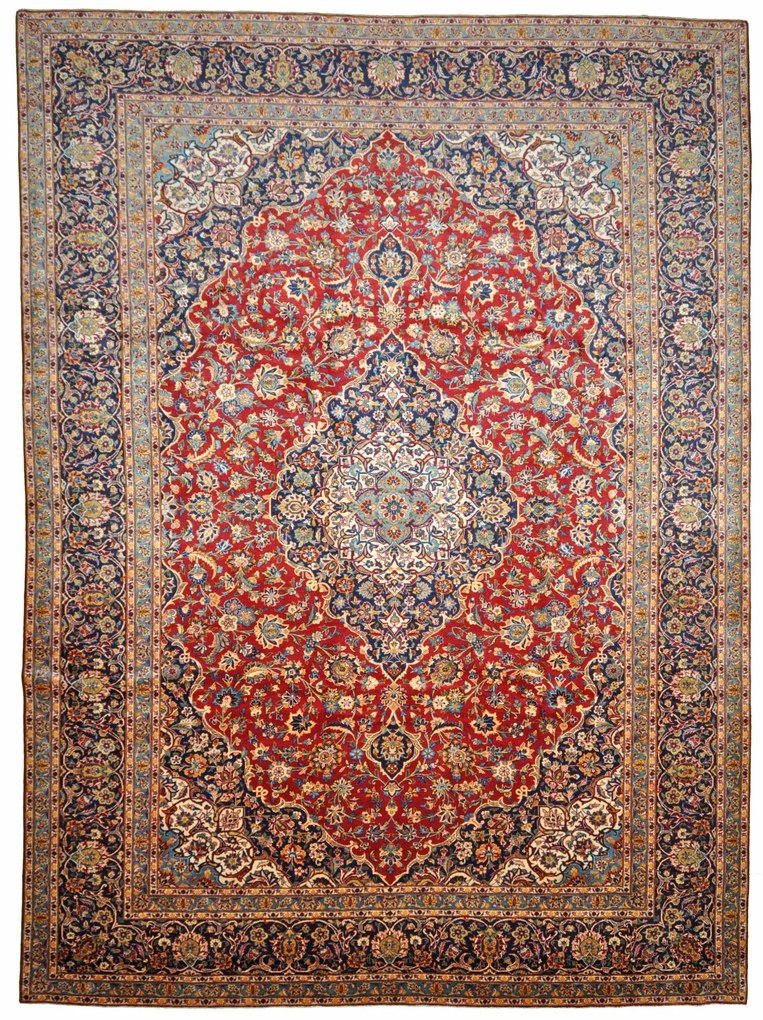Kashan Tappeto 420x300 Rosso (Iran) Annodato A Mano
