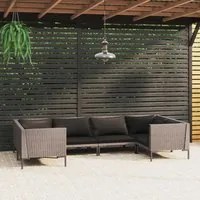 Set Divani Giardino 6 pz con Cuscini in Polyrattan Grigio Scuro cod mxl 41116