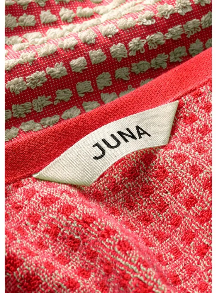 Asciugamano rosso in spugna di cotone biologico 50x100 cm Check - JUNA