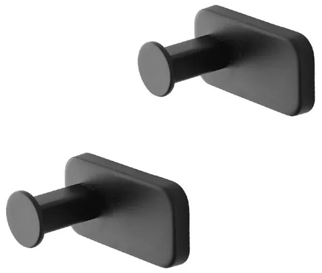 Set 2 appendini portasciugamani in acciaio inox nero con doppio fissaggio Cubik