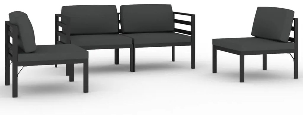 Set divani da giardino 4 pz con cuscini in alluminio antracite