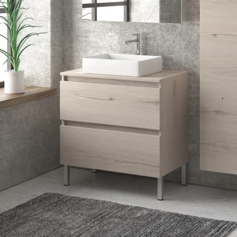 Mobile bagno a terra 80cm con due cassetti TOD-80P - KAMALU