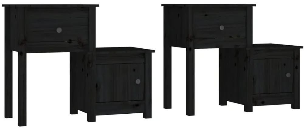 Comodini 2 pz neri 79,5x38x65,5 cm in legno massello di pino