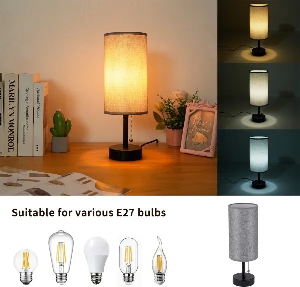 Brilagi - Lampada da tavolo con porta USB TABLON 1xE27/25W/230V nero/grigio