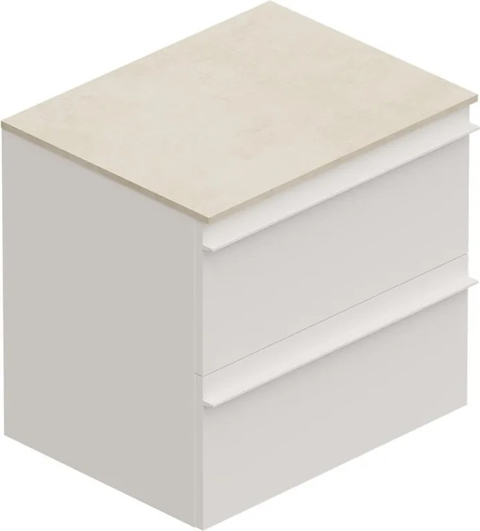 Mobile Linea L60 H55 P45 laccato bianco opaco 2 cassetti a chiusura ammortizzata e top gres bianco Creta  per lavabo in appoggio
